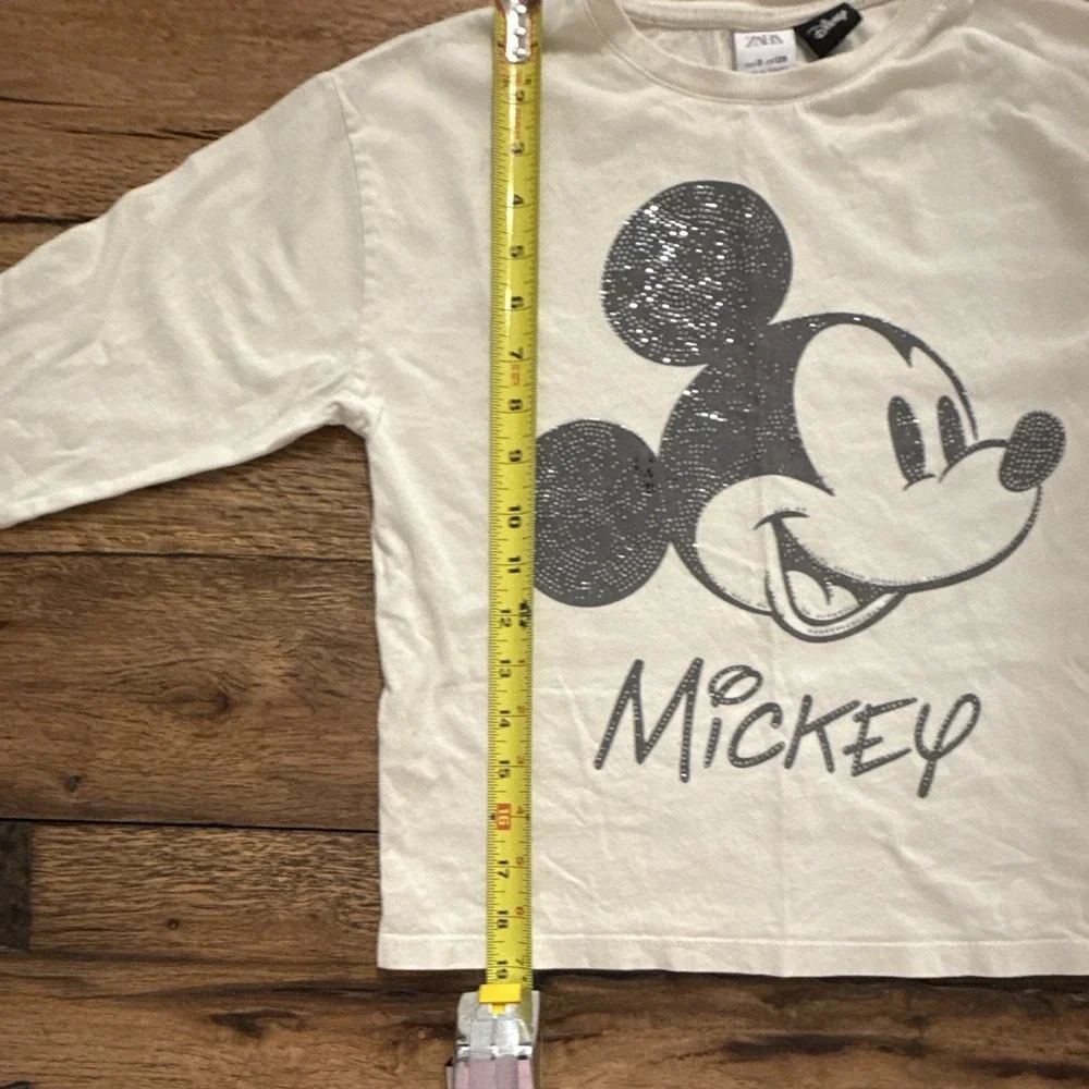 ZARA Disney Mickey Mouse Boys Long Sleeve Crew Neck Cotton Tee White 8 (128)